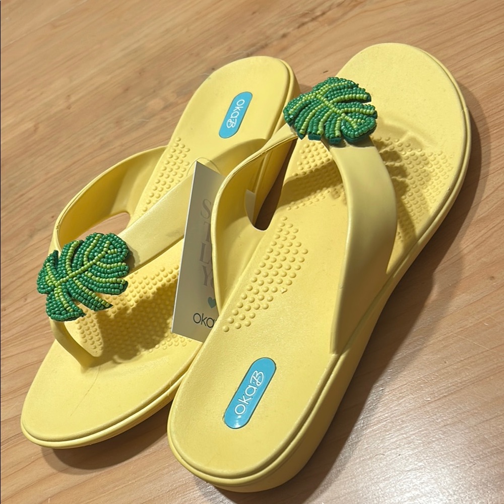 OKA b. Lemon Sandals with Emerald Beads